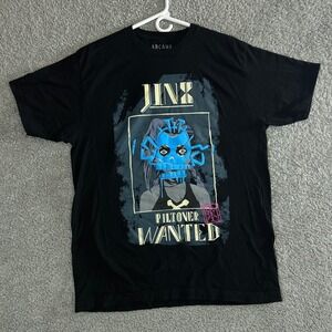 Arcane League of Legends Jinx Piltover Wanted Graphic T-Shirt Mens Large Black